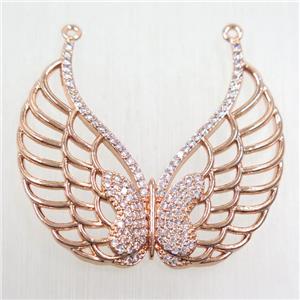 copper pendant paved zircon, angel wing, rose gold, approx 35-40mm