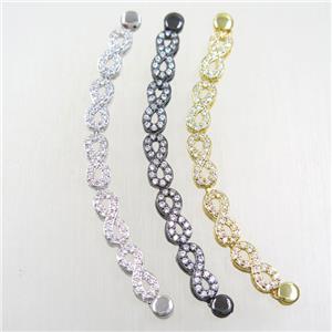copper infinity connector paved zircon, mix color, approx 5-14mm, 83mm length