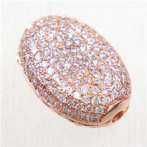 copper oval beads paved zircon, rose gold, approx 13-19mm