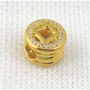 copper bead pave zircon, gold plated, approx 10mm dia, 5mm hole
