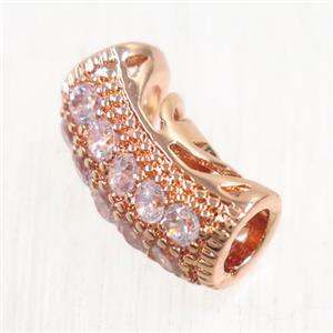 European Style copper tube beads paved zircon, rose gold, approx 6-13mm, 3mm hole