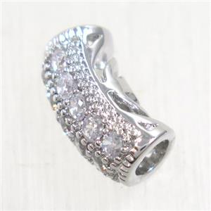 European Style copper tube beads paved zircon, platinum plated, approx 6-13mm, 3mm hole