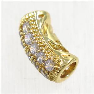 European Style copper tube beads paved zircon, gold plated, approx 6-13mm, 3mm hole
