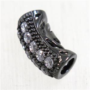 European Style copper tube beads paved zircon, black plated, approx 6-13mm, 3mm hole