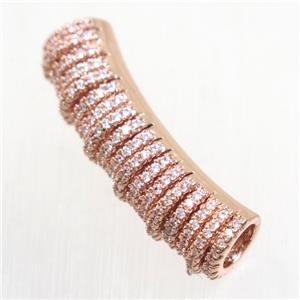 European Style copper tube beads paved zircon, rose gold, approx 9-33mm, 5mm hole