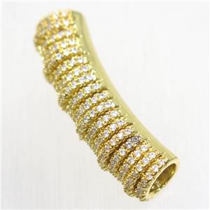 European Style copper tube beads paved zircon, gold plated, approx 9-33mm, 5mm hole