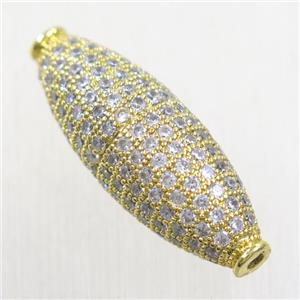 copper oval beads paved zircon, gold plated, approx 10-30mm