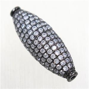 copper oval beads paved zircon, black plated, approx 10-30mm