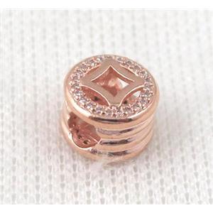 copper bead pave zircon, rose gold plated, approx 10mm dia, 5mm hole