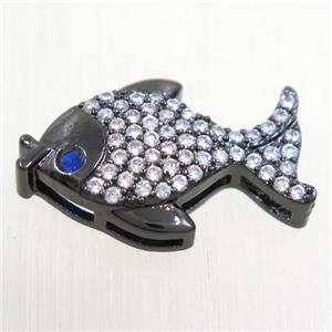 copper fish pendant paved zircon, black plated, approx 14-21mm