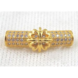 copper bracelet bar pave zircon, gold plated, approx 6x26mm, 4mm hole