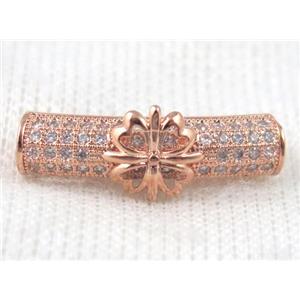 copper bracelet bar pave zircon, rose gold plated, approx 6x26mm, 4mm hole