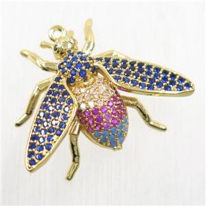 copper Honeybee pendant paved zircon, gold plated, approx 20-27mm