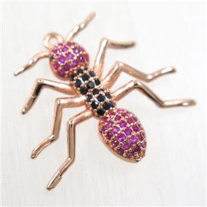 copper Ant pendant paved zircon, rose gold, approx 23-25mm