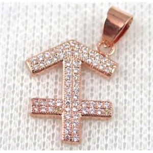copper pendant pave zircon, rose gold plated, approx 16x20mm