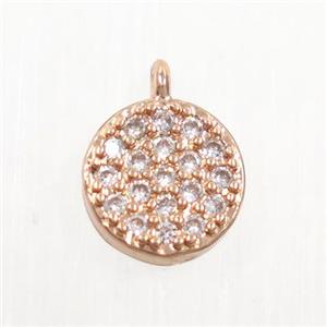 copper button circle pendant paved zircon, rose gold, approx 6mm dia