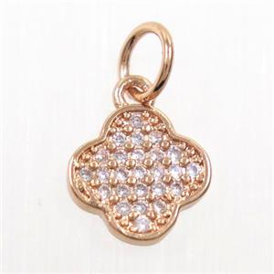 copper pendant paved zircon, four-leaf Clover, rose gold, approx 9mm dia