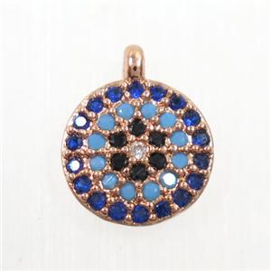 copper button circle pendant paved zircon, rose gold, approx 9mm dia