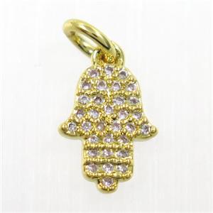 copper hamsaHand pendant paved zircon, gold plated, approx 8-10mm
