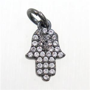 copper hamsaHand pendant paved zircon, black plated, approx 8-10mm