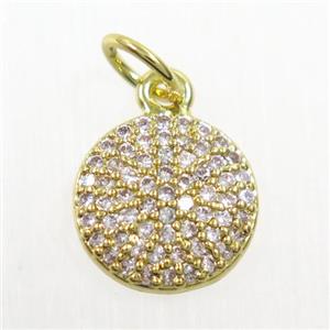 copper Button pendant paved zircon, gold plated, approx 6mm dia