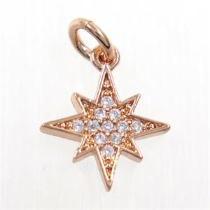 copper northstar pendant paved zircon, rose gold, approx 11-12mm