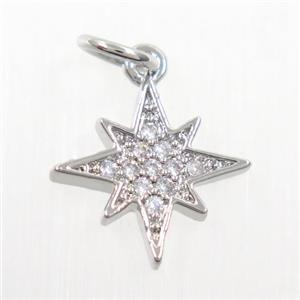 copper northstar pendant paved zircon, platinum plated, approx 11-12mm