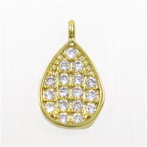 copper teardrop pendant paved zircon, gold plated, approx 7-9mm