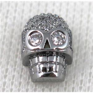 copper bead pave zircon, skull, black plated, approx 10x12mm