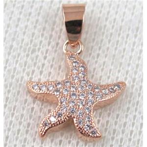 copper pendant pave zircon, rose gold plated, approx 16mm dia