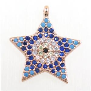 copper star pendant paved zircon, rose gold, approx 17mm dia