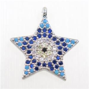 copper star pendant paved zircon, platinum plated, approx 17mm dia
