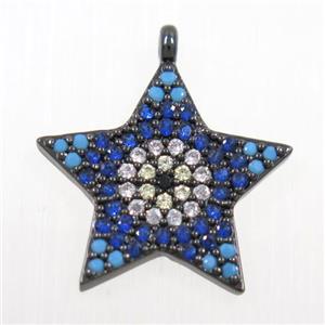 copper star pendant paved zircon, black plated, approx 17mm dia