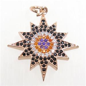 copper northstar pendant paved zircon, rose gold, approx 20mm dia