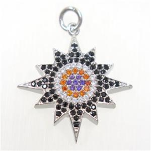 copper northstar pendant paved zircon, platinum plated, approx 20mm dia