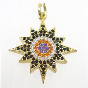 copper northstar pendant paved zircon, gold plated, approx 20mm dia