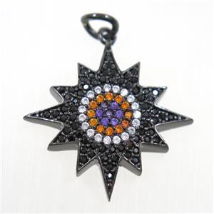 copper northstar pendant paved zircon, black plated, approx 20mm dia