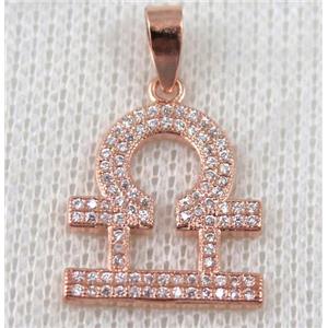 copper pendant pave zircon, rose gold plated, approx 16x22mm