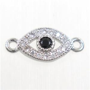copper eye connector paved zircon, platinum plated, approx 7-11mm