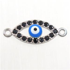 copper connector paved zircon, evil eye, platinum plated, approx 7-14mm