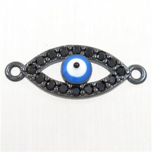 copper connector paved zircon, evil eye, black plated, approx 7-14mm