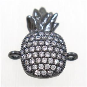 copper Pineapple connector paved zircon, black plated, approx 9-16mm