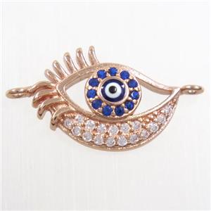 copper connector paved zircon, evil eye, rose gold, approx 10-18mm