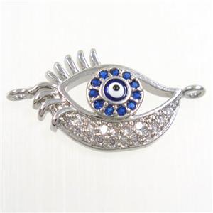 copper connector paved zircon, evil eye, platinum plated, approx 10-18mm