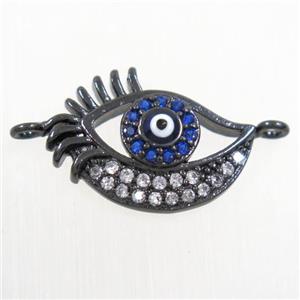 copper connector paved zircon, evil eye, black plated, approx 10-18mm