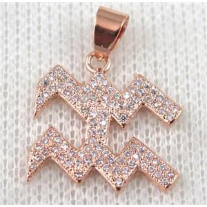 copper pendant pave zircon, rose gold plated, approx 19x18mm