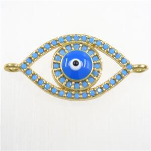 copper connector paved zircon, evil eye, turq, gold plated, approx 14-23mm