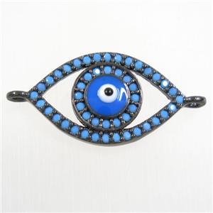 copper connector paved zircon, evil eye, turq, black plated, approx 14-23mm