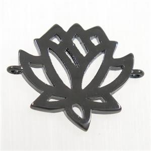 copper lotus flower connector, black plated, approx 15-17mm