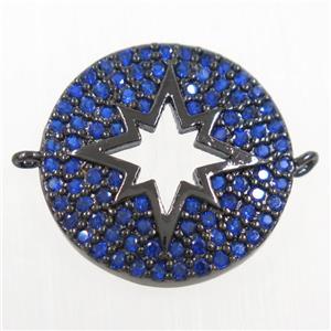 copper Button northStar connector paved blue zircon, black plated, approx 17mm dia